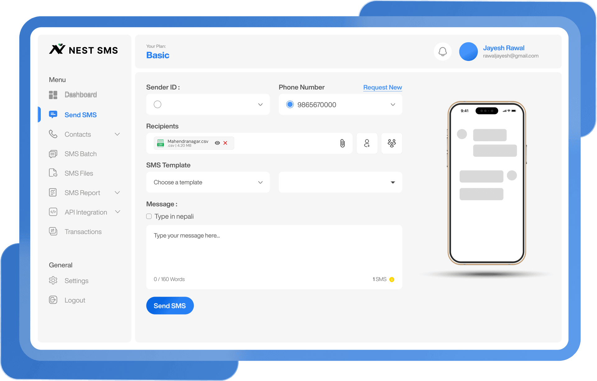 NestSMS Dashboard Preview
