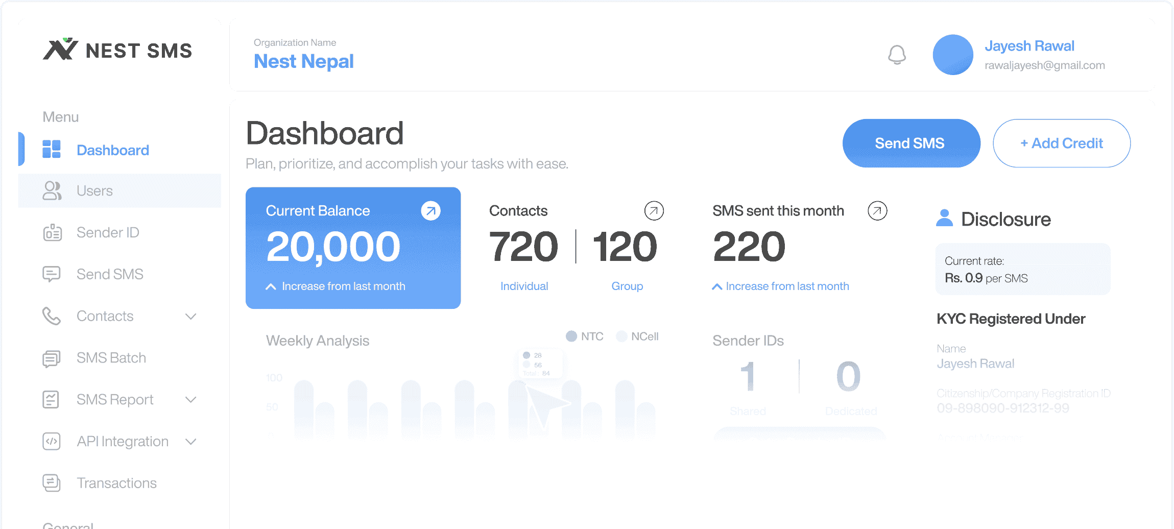 Easy-to-use NewNest SMS dashboard interface